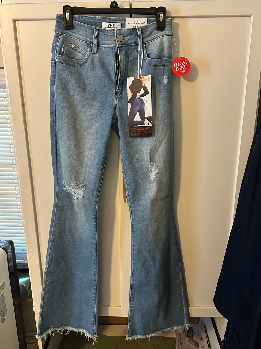 YMI Light Blue High Rise Distressed Flare Jeans
